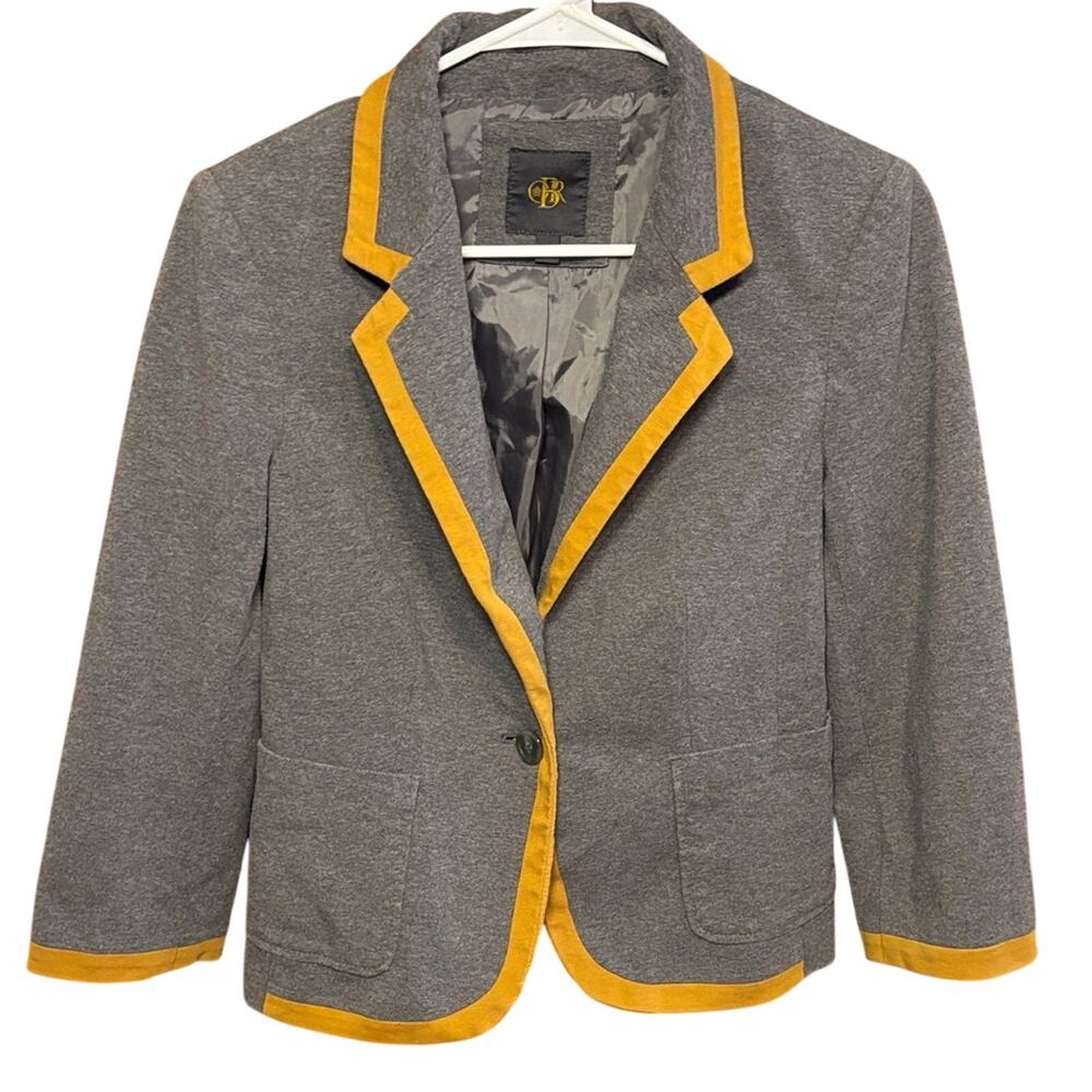 OBR Gray Knit Blazer Mustard Contrast Trim Stretch Jacket Small